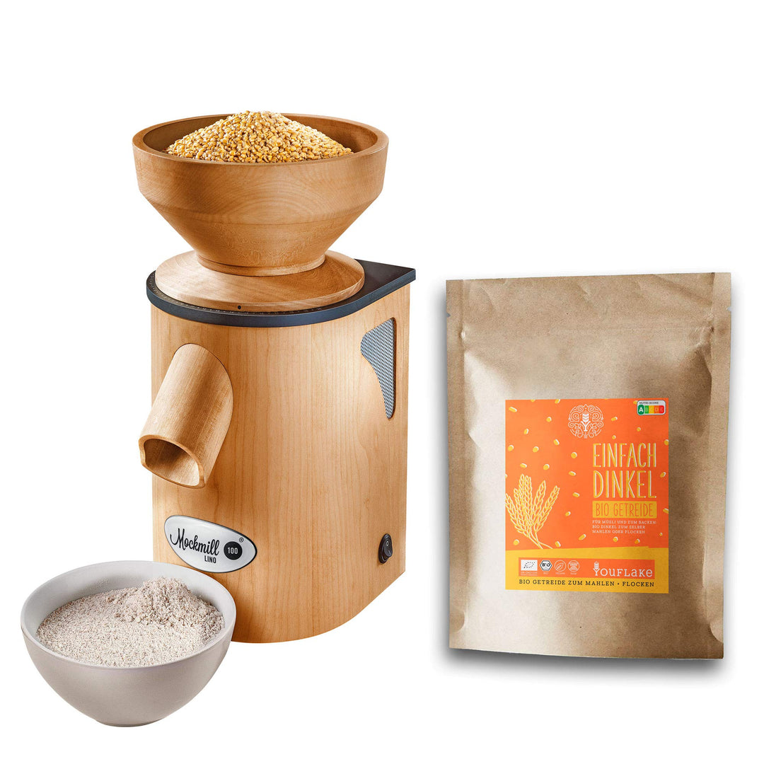 Getreidemühle Mockmill Lino 200 | Made in Germany | Edelkorund und Keramik Mahlstein | frisches Mehl