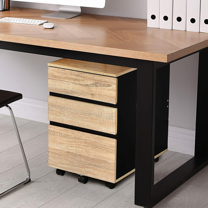 GIANTEX Rollcontainer auf Rollen, Aktenschrank 3 Schubladen, Büroschrank Dokumente Schrank rollbar m