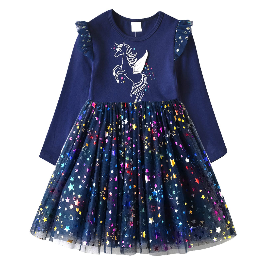 DXTON Mädchen Einhorn Kleider Prinzessin Kleid Party Geburtstag Ferien Baby Kleid Gr. 90-130 Blaulh4
