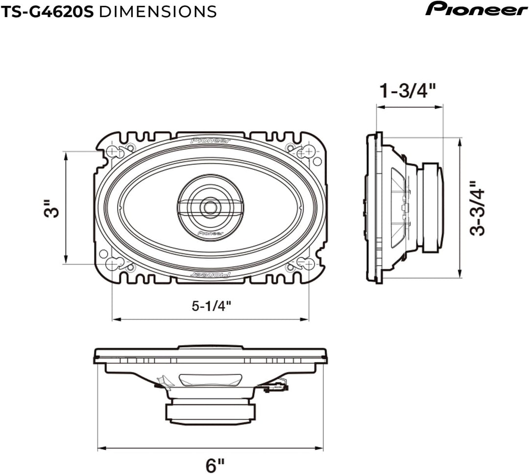 PIONEER Ts-G4620s G-Series 4" X 6" 200-Watt 2-Way Coaxial Speakers 8.30in. x 6.90in. x 2.60in, Black