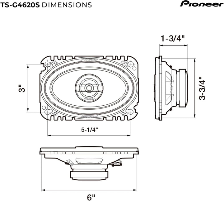 PIONEER Ts-G4620s G-Series 4" X 6" 200-Watt 2-Way Coaxial Speakers 8.30in. x 6.90in. x 2.60in, Black