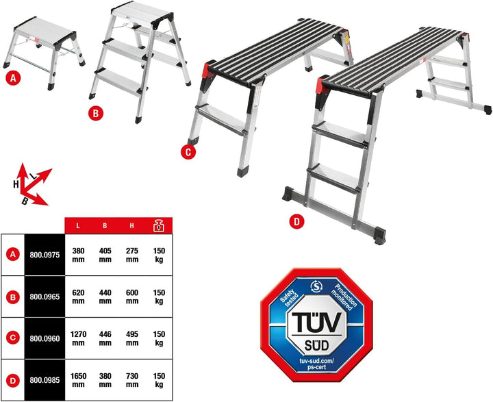 KS Tools 800.0960 Aluminium-Sicherheits-Laufbühne, L1270xB446xH495mm Single, Single