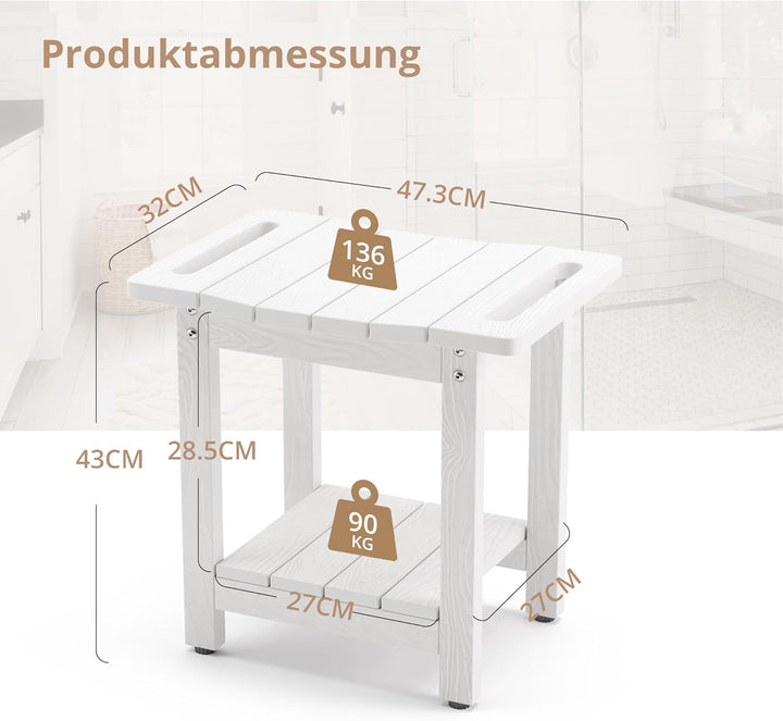 LUE BONA HDPS Duschbänke, Duschhocker zum Rasieren der Beine mit Ablage, wasserdichter Badstuhlsitz
