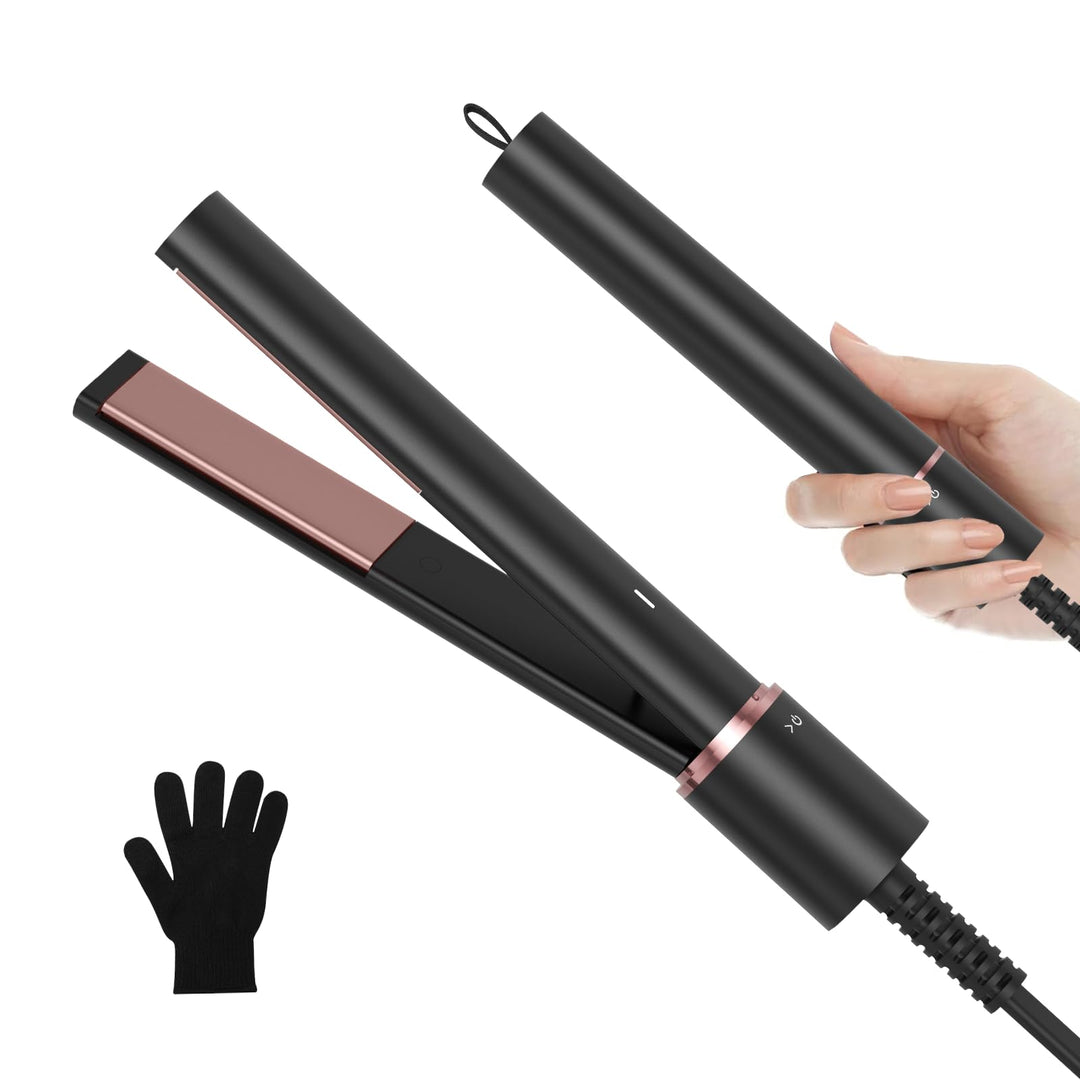 Mini Glätteisen, 2 in 1 Kleins Glätteisen für Reise & Kurzhaar | Kompakter Haarglätter mit Keramik-P