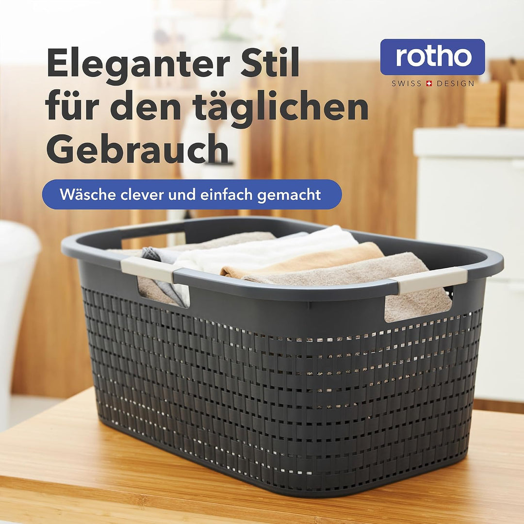 Rotho Country 3er-Set Wäschekorb 40l, Kunststoff (PP) BPA-frei, anthrazit, 40l (58.0 x 38.9 x 25.1 c