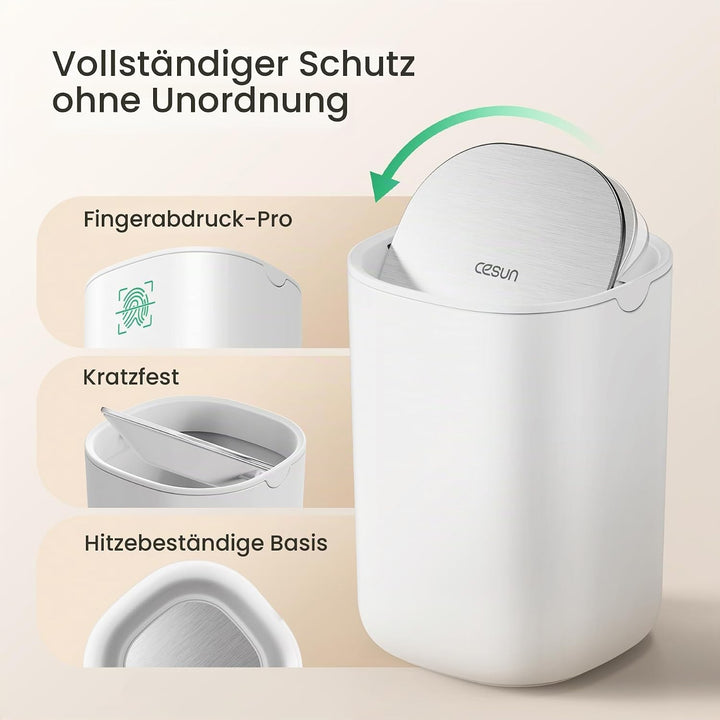 Cesun Mini-Tischmülleimer mit Schwingdeckel, 0.4 Gallonen kleiner Schreibtisch-Mülleimer, Arbeitspla