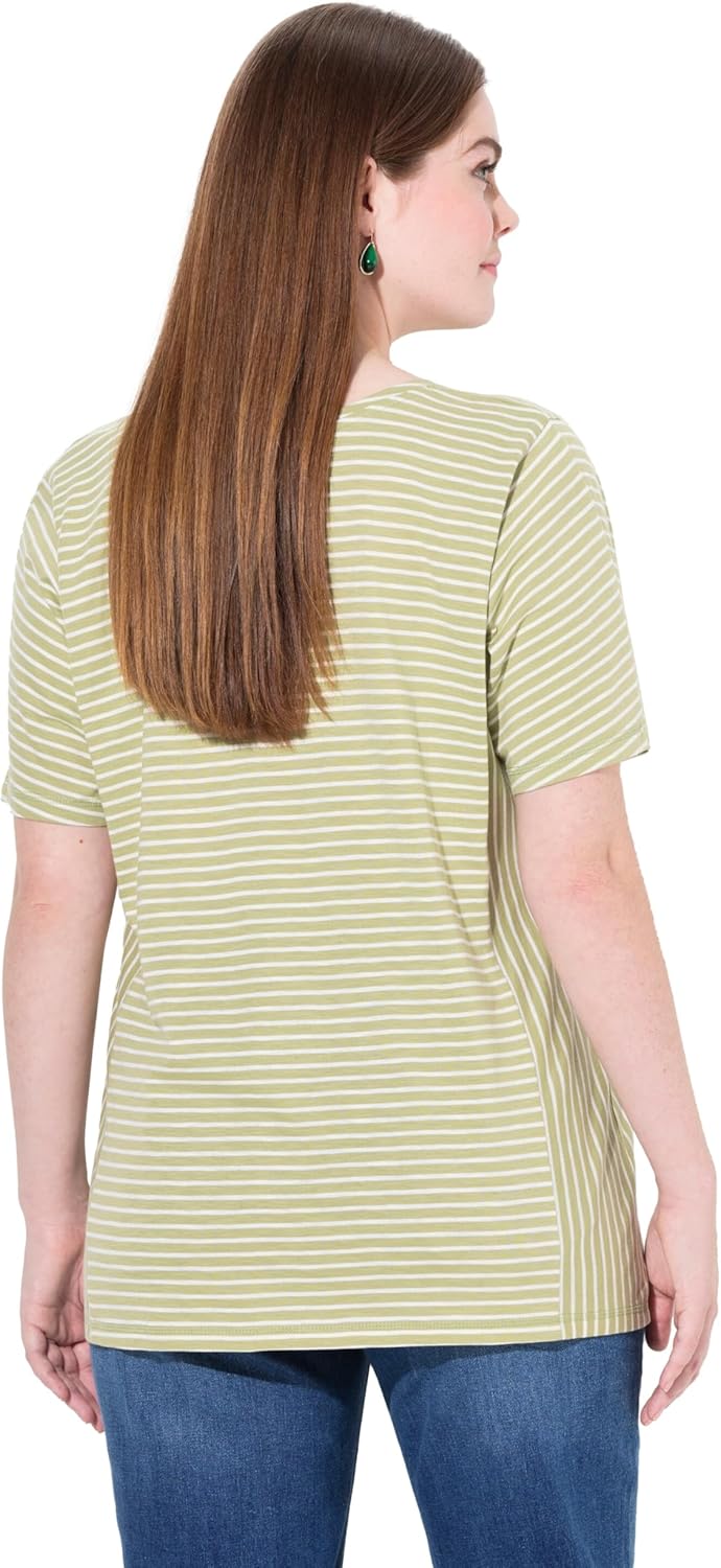Ulla Popken Damen grosse Grössen Übergrössen Plus Size T-Shirt, Streifenmix, Rundhals, Halbarm, Biob