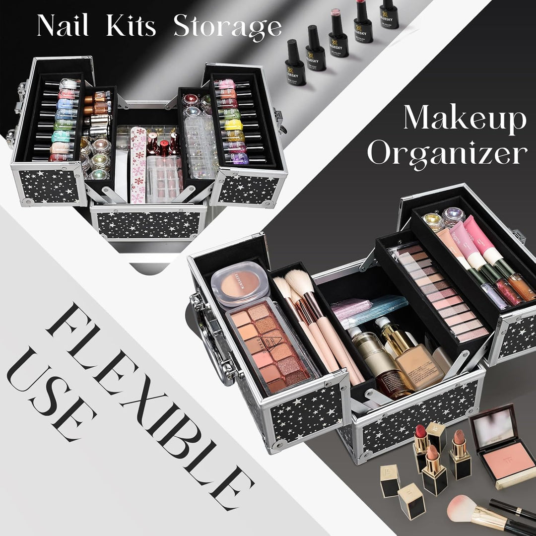 Kosmetikkoffer Klein Schminkkoffer Leer Make up Koffer Beauty Case mit Schloss Make up Organizer Kof