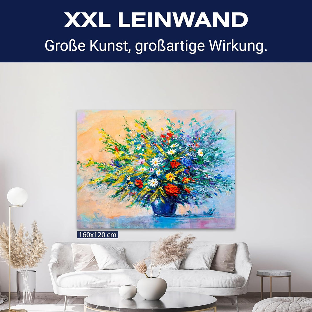 wandmotiv24 Leinwandbild Malerei, 100x75cm, Querformat, Blumen, Vase, Deko, Bilder auf Leinwand, Wan
