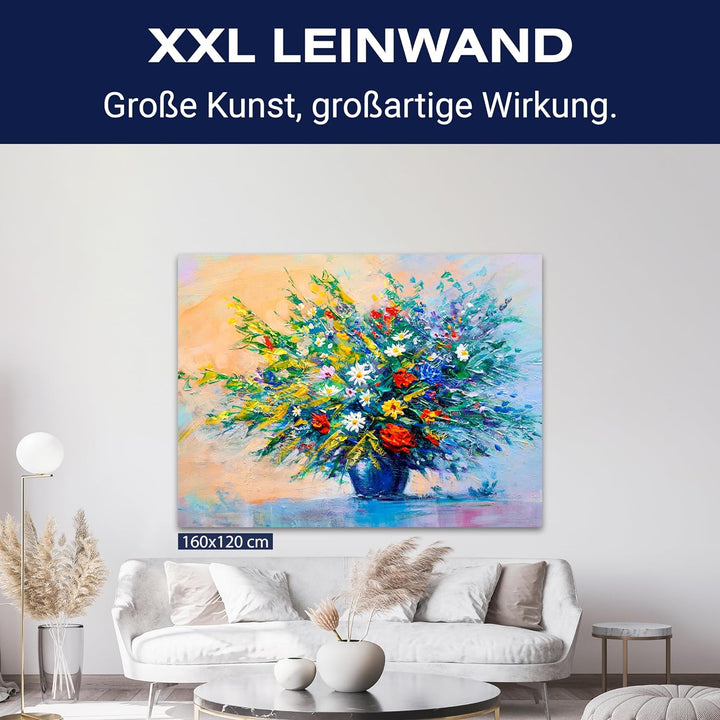 wandmotiv24 Leinwandbild Malerei, 100x75cm, Querformat, Blumen, Vase, Deko, Bilder auf Leinwand, Wan