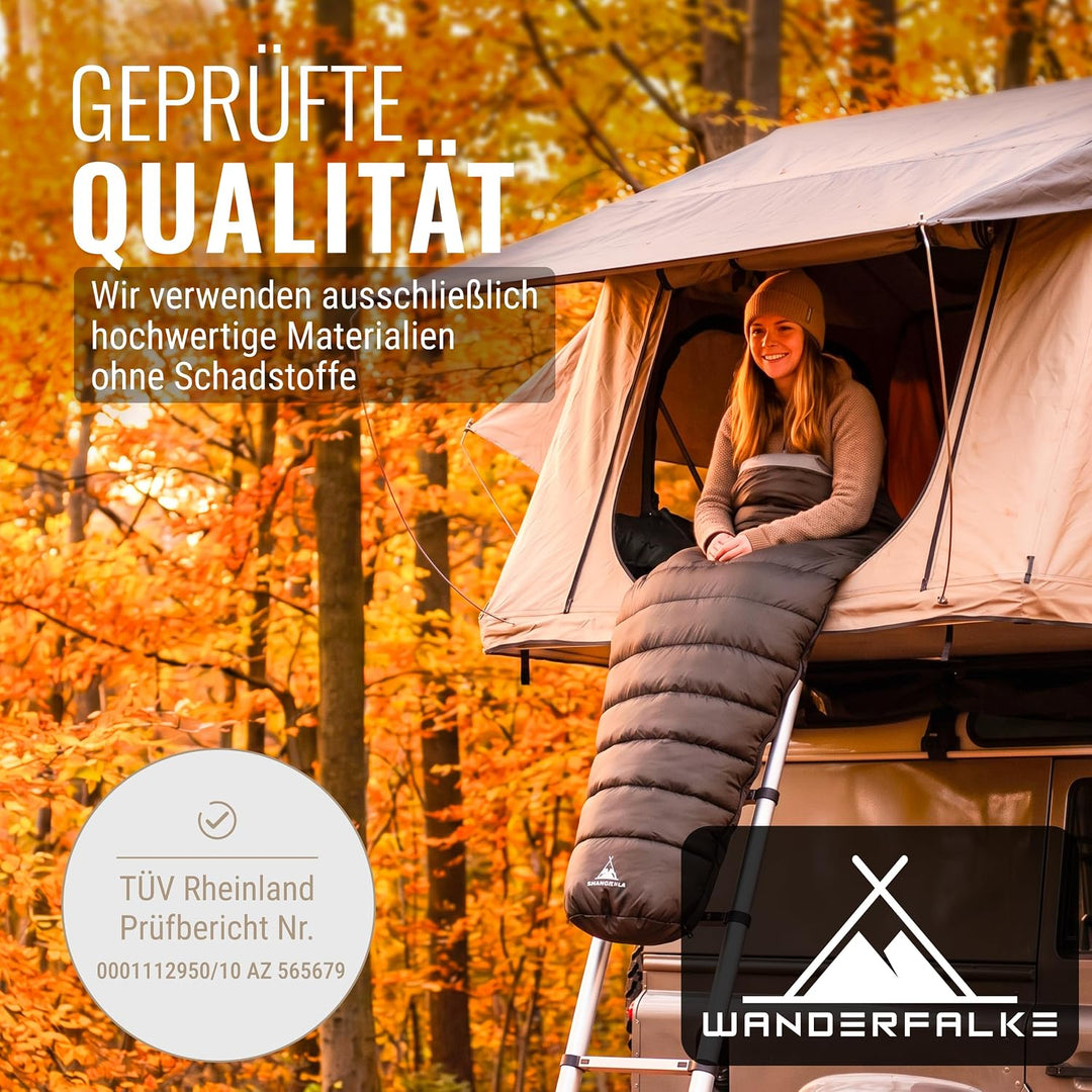 WANDERFALKE® Premium Schlafsack Erwachsene (Alpinist/Wanderer), 3-4 Jahreszeiten (480GSM) &amp; Sommersc