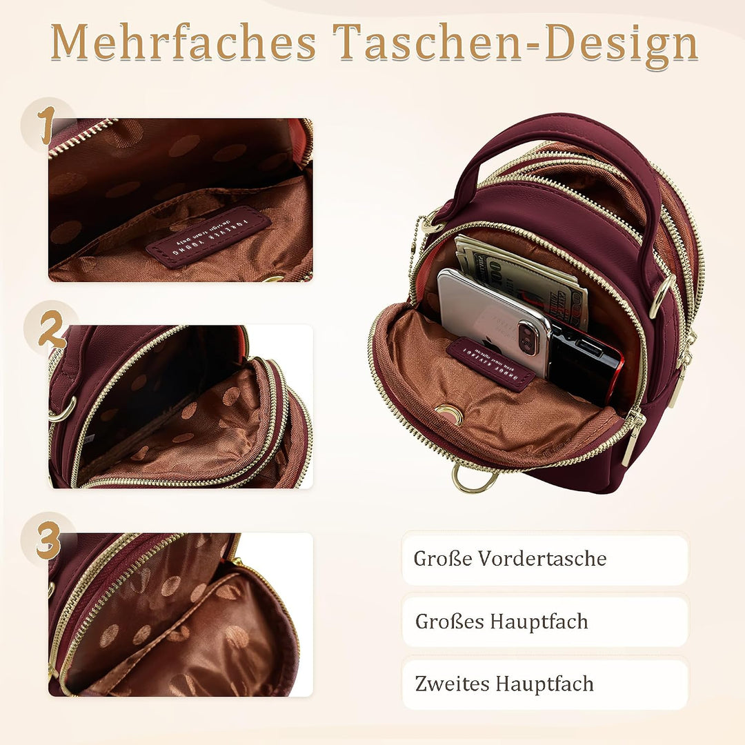 Mini Damen Rucksack Elegant Tagesrucksack mit Kopfhörerloch Handtasche für Schule Reisen Lässig Urla