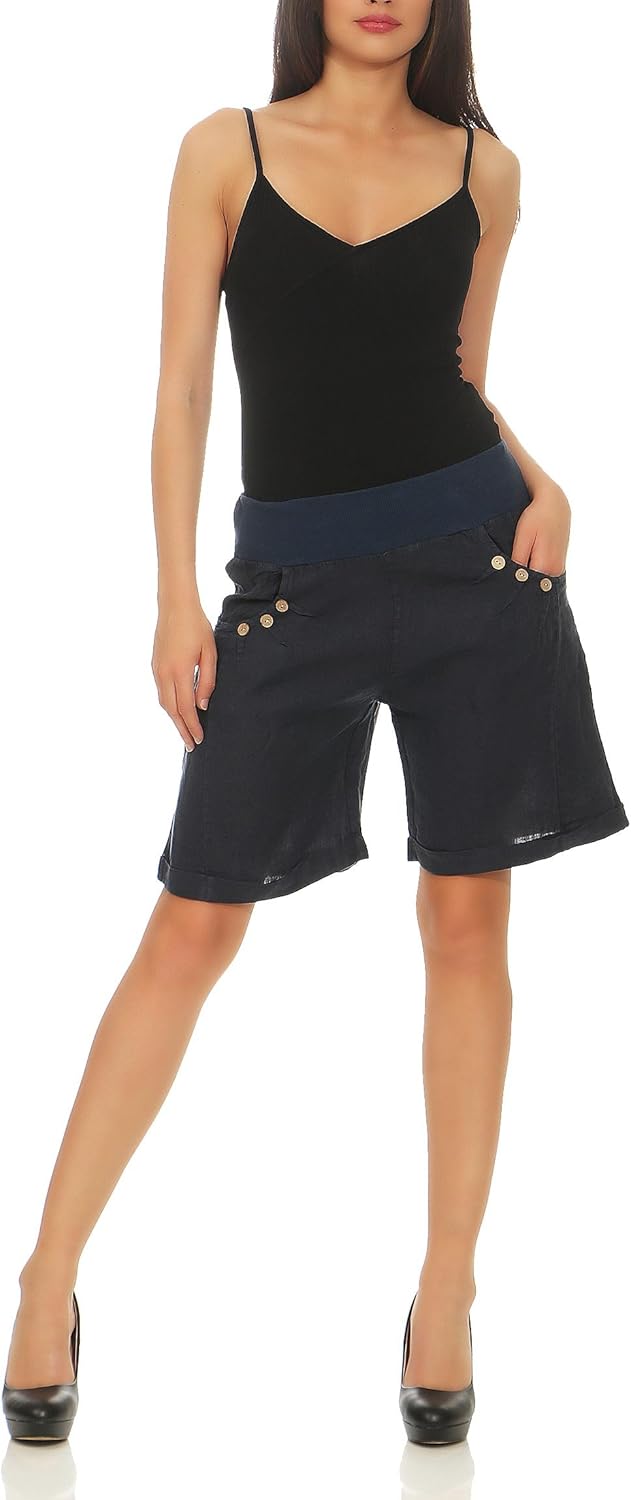 Malito Damen Bermuda aus Leinen | Shorts für den Strand | lässige Kurze Hose | Pants - Hotpants 8024