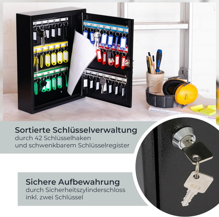 HMF Schlüsselschrank aus Stahl, abschliessbarer Schlüsselkasten für Büro, Verwaltung oder Fuhrpark |
