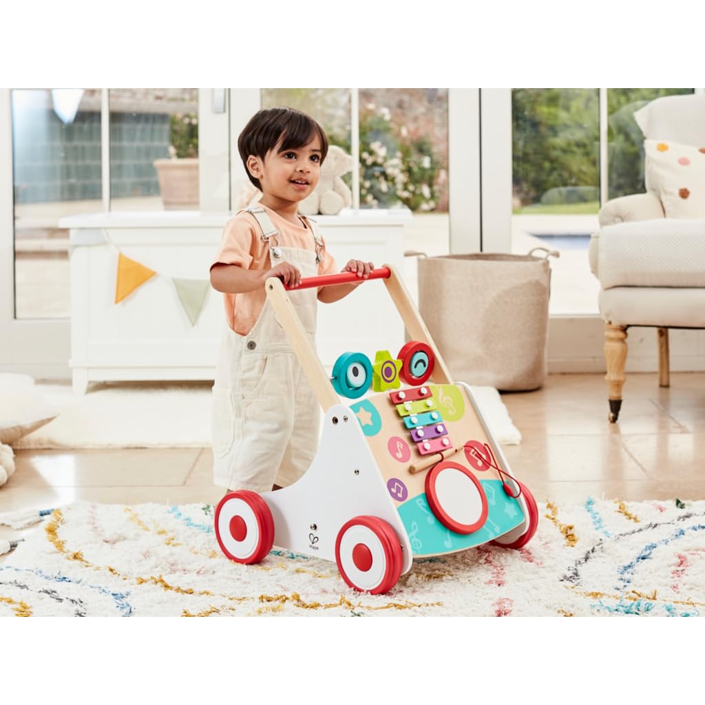 Hape My First Musical Walker, Wooden Push Along Baby Walker Trainer with Music Box & Activities, 10