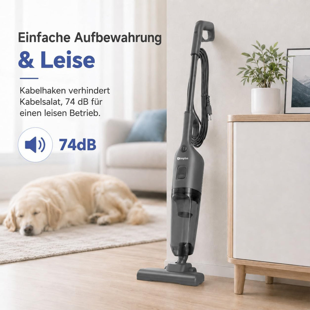 SIMPLUS 2-in-1 Stielstaubsauger mit Kabel, 600 W, 19 kPa Starke Saugleistung, 1,4 kg leicht, 1 l Sta