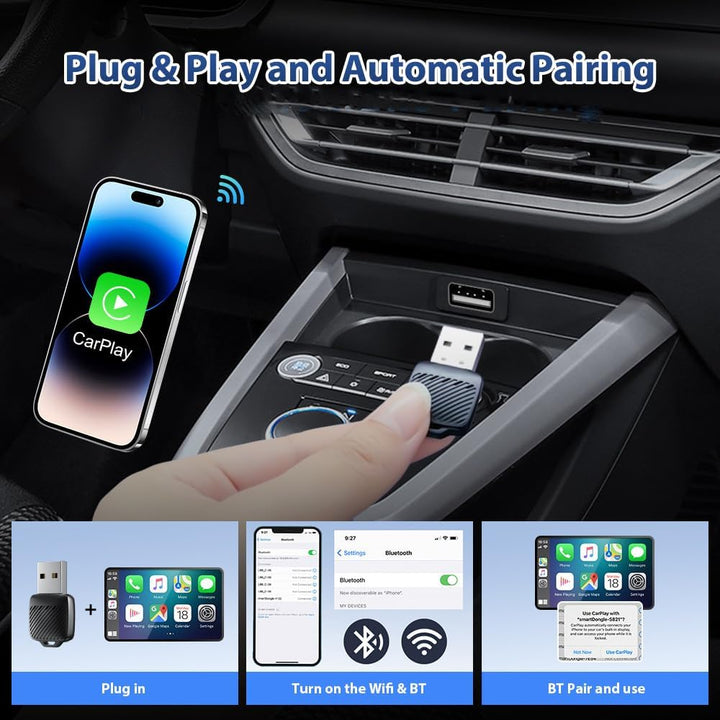 Mini USB Wireless CarPlay Adapter, Auto Multimedia Dongle, kabelloser Android Auto 2 in 1 Adapter, K