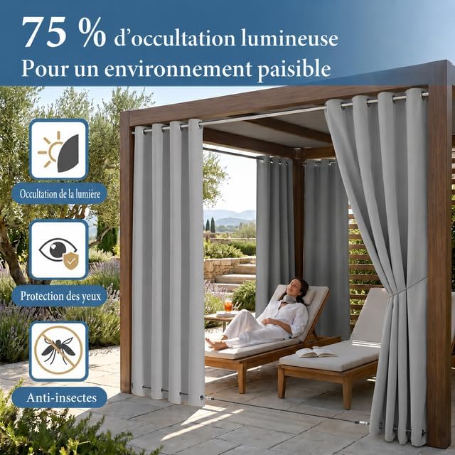 Rosnek Outdoor Vorhang Wetterfest Winddicht, Balkon Gardinen mit Ösen Oben &amp; Unten, Blickdicht Wasse