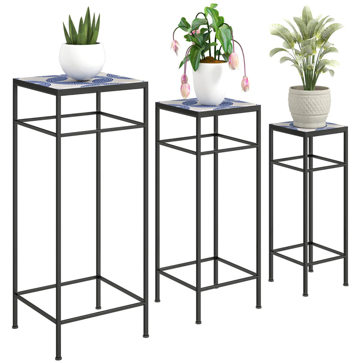 Outsunny 3er-Set Pflanzenständer, 71 cm hoch Pflanzenregal für Innen, 3 verschieden grosse Blumenhoc