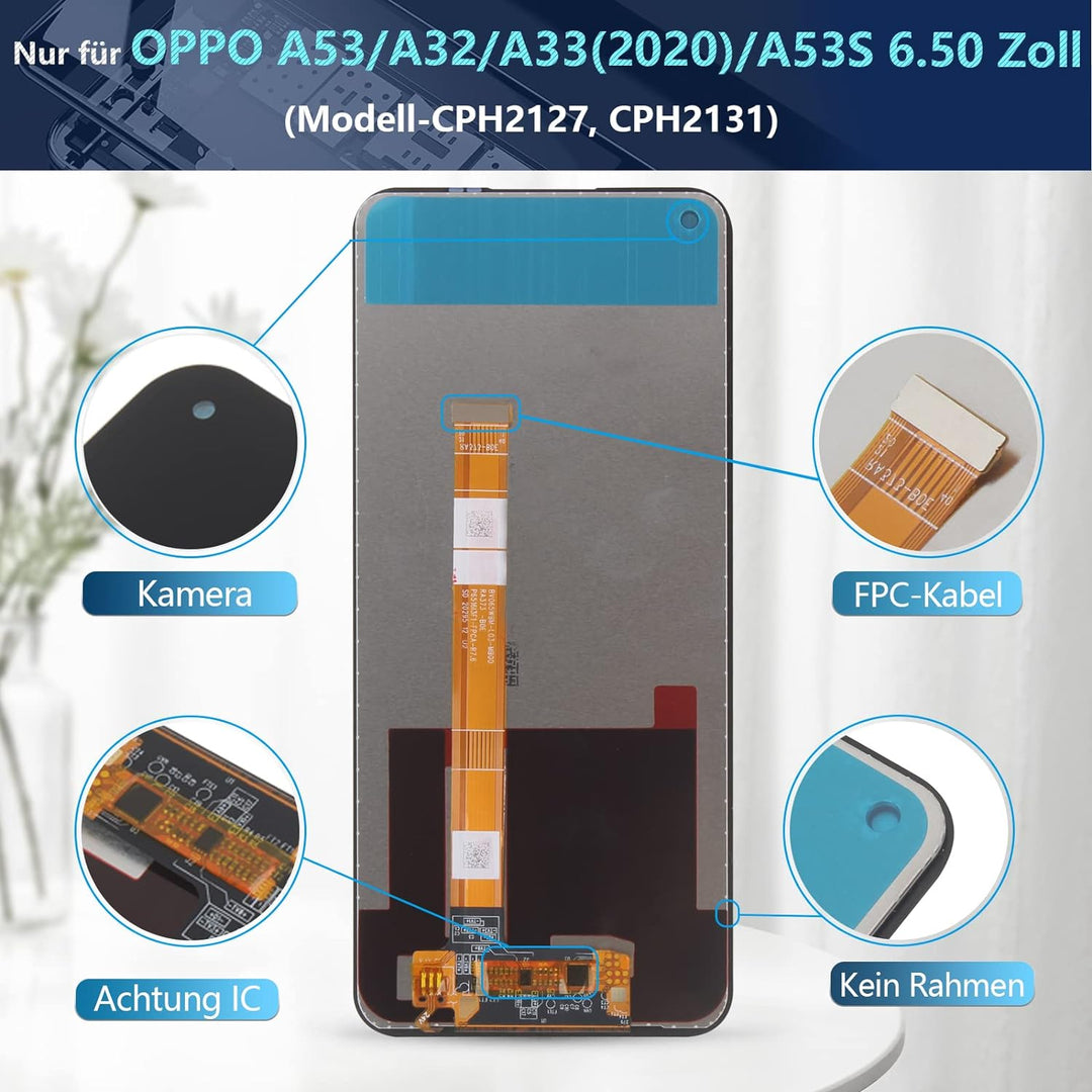 RongZy Kompatibel mit Oppo A53 / A32/A33 (2020)/A53S Ersatz Bildschirm LCD Display und Touchscreen-D