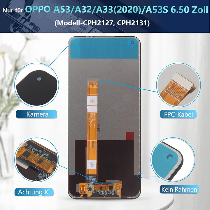 RongZy Kompatibel mit Oppo A53 / A32/A33 (2020)/A53S Ersatz Bildschirm LCD Display und Touchscreen-D
