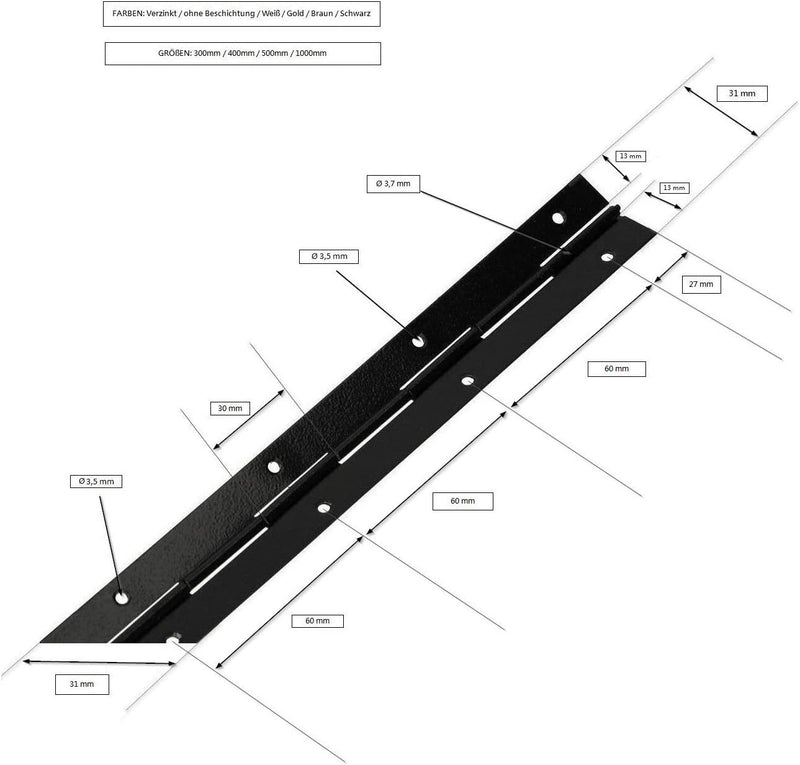 KOTARBAU® 25er Set Stangenscharnier Klavierband 300/31 mm Schwarz Teilbar/Schneidbar Scharnier Kürzb