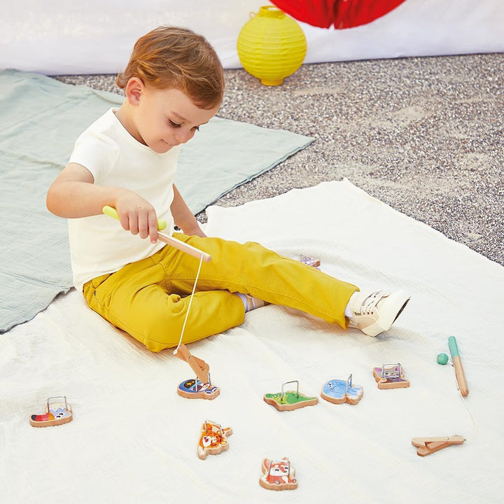 Janod - Angelspiel Applepop - Geschicklichkeitsspiel für Kinder - 2 Greifer + 10 Tiere + 1 Beutel -