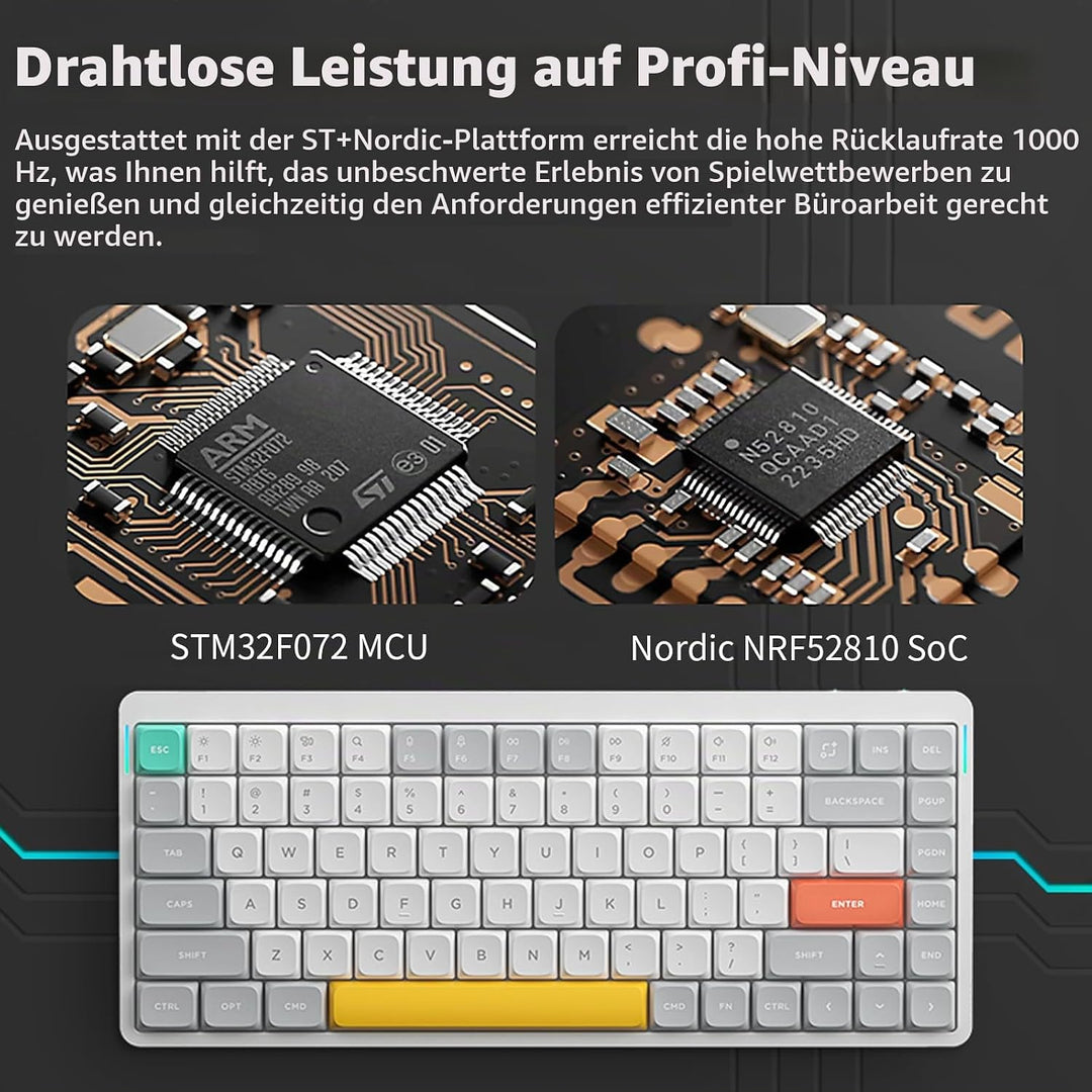 nuphy Air75 V2 Kabellose mechanische Tastatur, 84 Tasten RGB Hot-Swap Tastatur, unterstützt Bluetoot