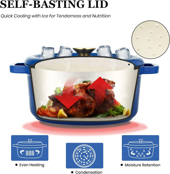 Overmont Bräter Emailliert Gusseisen Topf - Dutch Oven 26cm backofengeeignet mit Deckel und Kochbuch