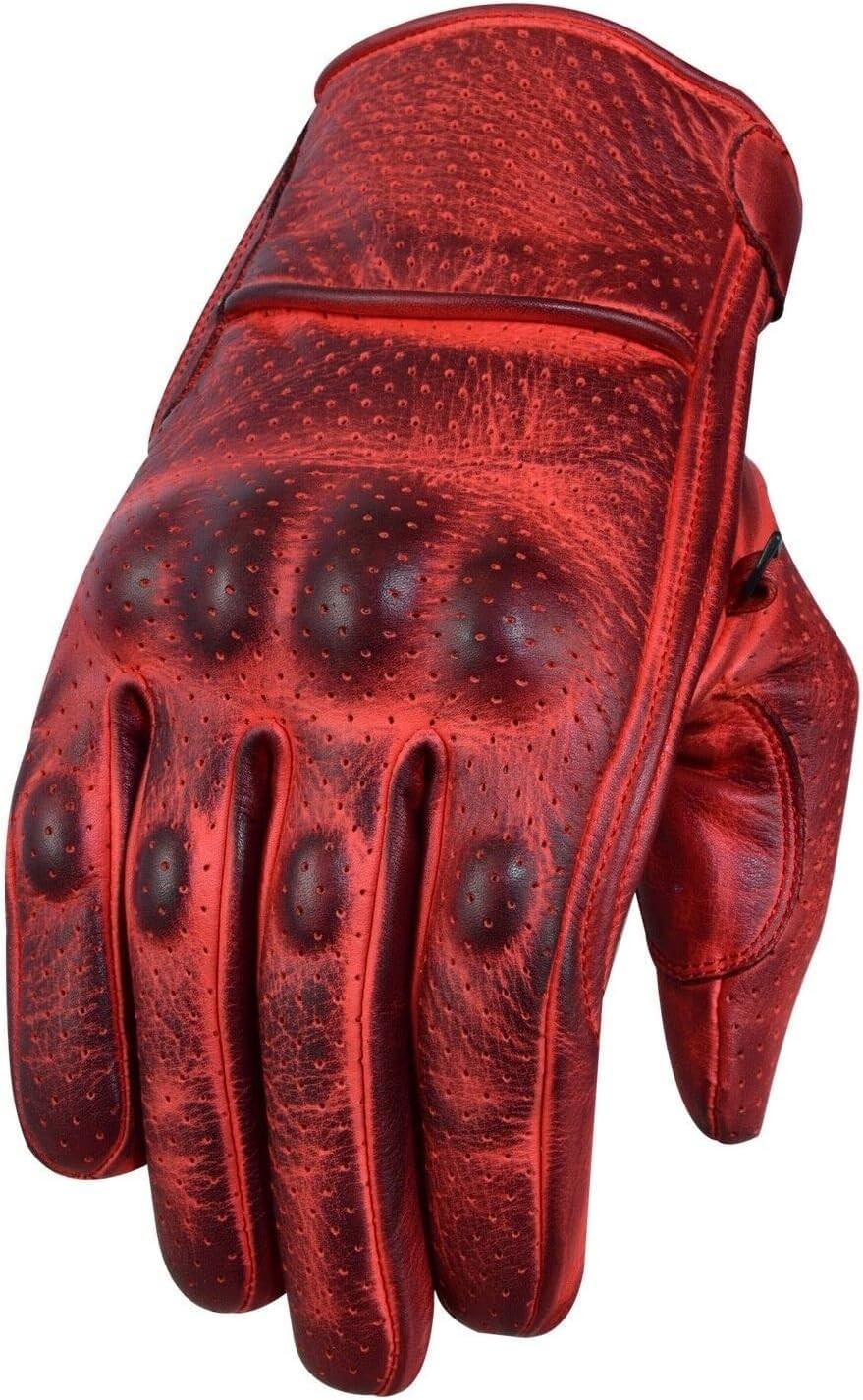 BOSMOTO Sportlich Motorrad Lederhandschuhen, Chopper Leder Handschuhe - ROT, L