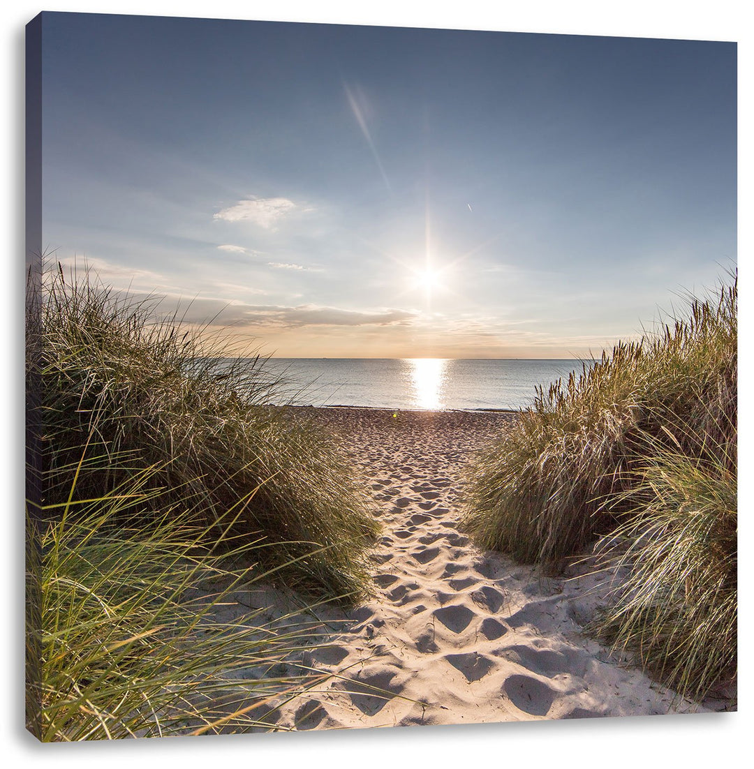 der Weg ins Meer, Format: 70x70 auf Leinwand, XXL riesige Bilder fertig gerahmt mit Keilrahmen, Kuns