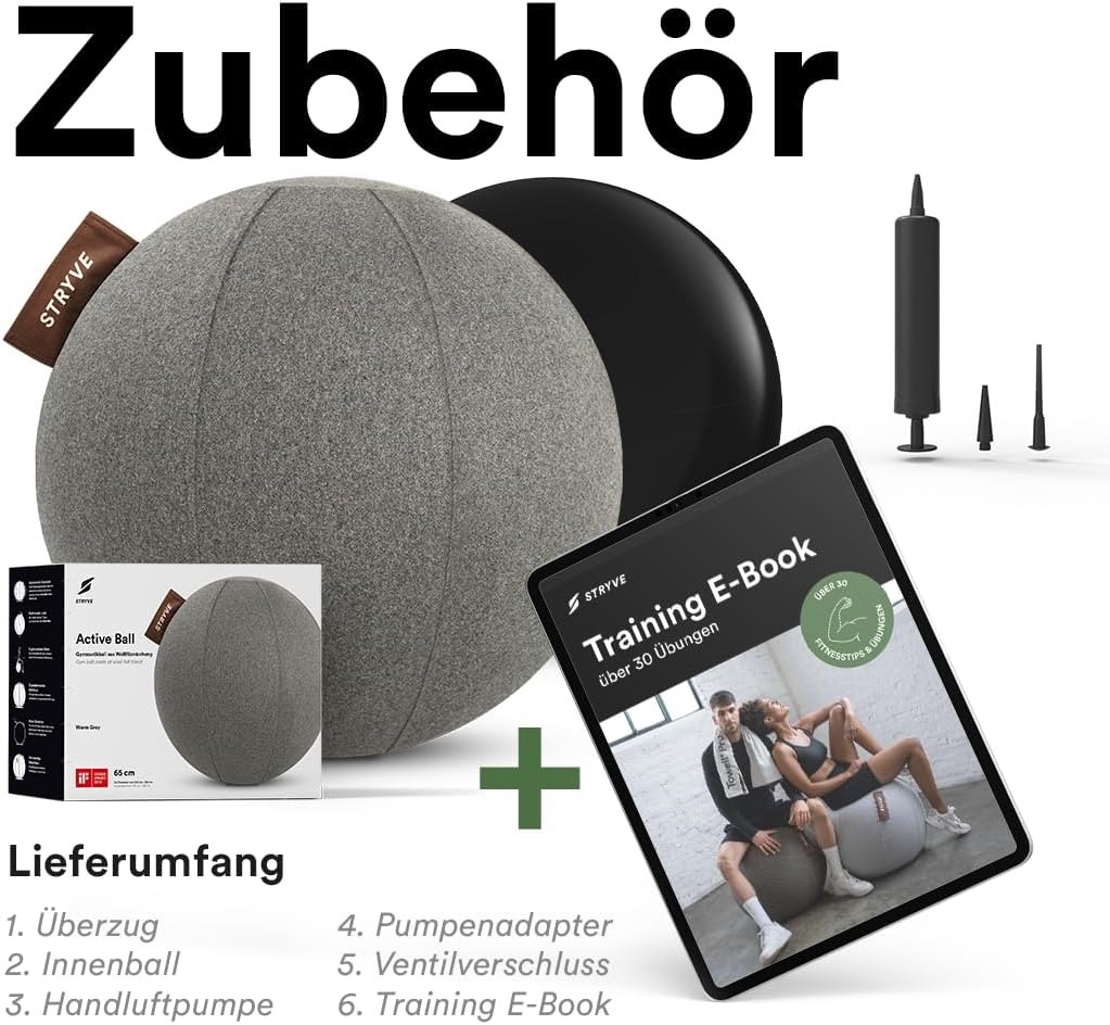 STRYVE Active Ball Wollfilz, innovativer Sitzball mit Filzbezug, Alternative zum Bürostuhl, inkl. Lu