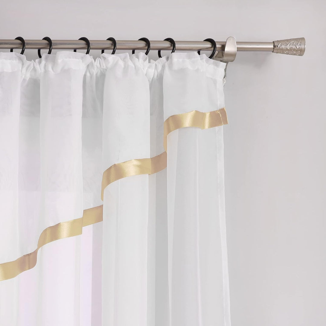 HongYa Kuvertstore transparenter Voile Gardine mit Satinbänder Kräuselband Vorhang H/B 120/450 cm Sa