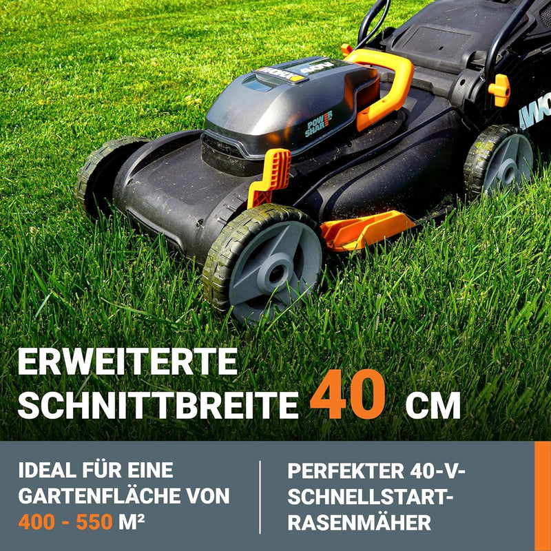 WORX WG743E Akku-Rasenmäher 40V – Profi Rasenmäher mit Mulchfunktion & PowerShare Akku – Rasenmähen