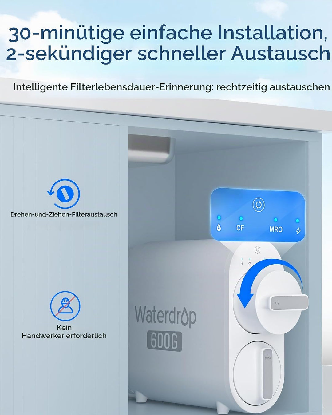Waterdrop G2CF Ersatzfilter für G2 und G2P600 RO-System | 12 Monate Lebensdauer, Untertisch-Wasserfi