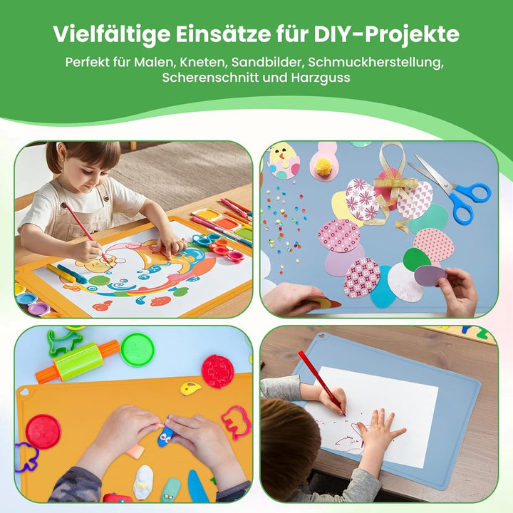 GEEKHOM 2 Stück Malunterlage für Kinder 60x40cm - A2 Silikon Bastelunterlage Gross Silikonmatte für