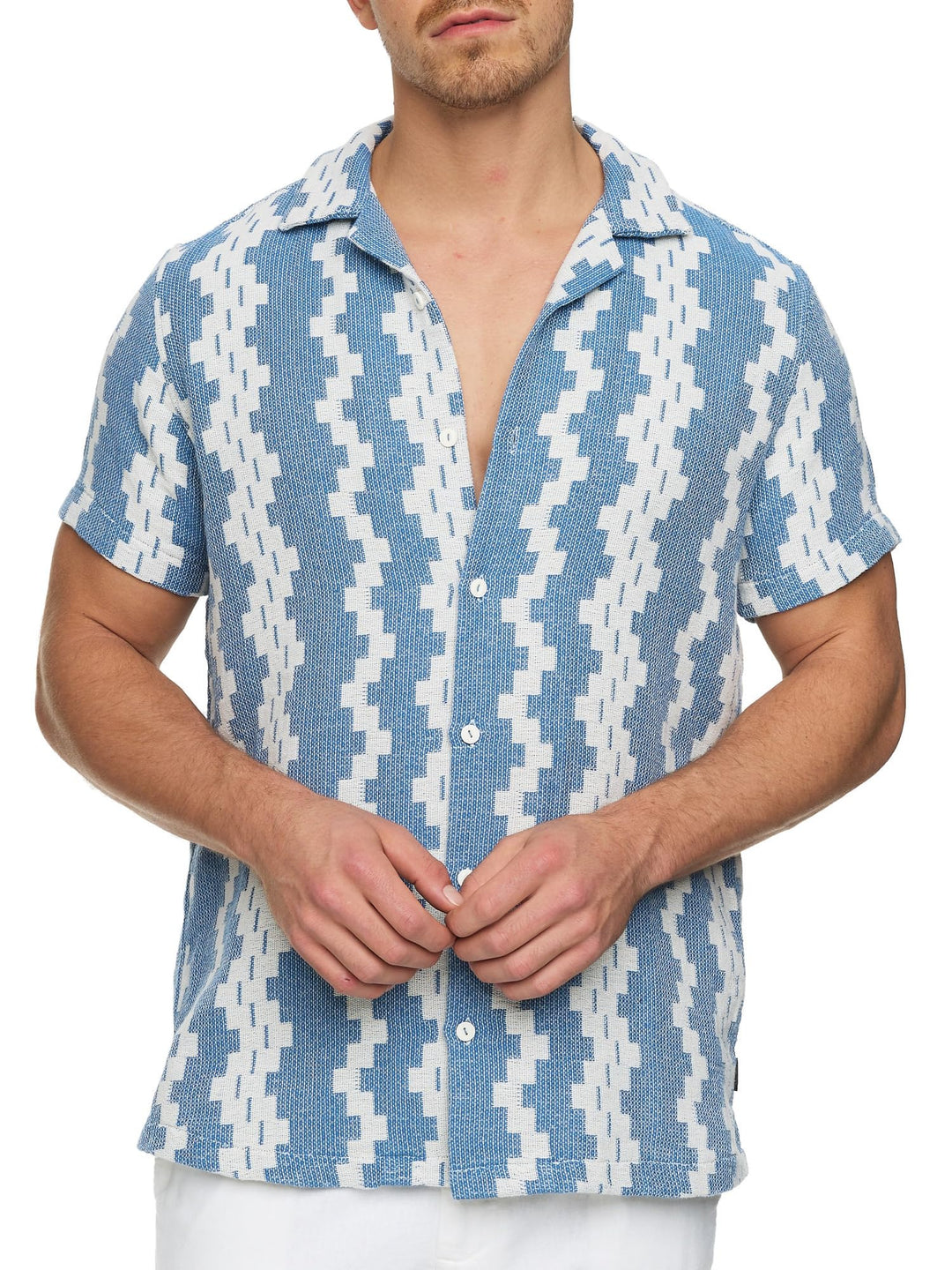 Indicode Herren INCosby Kurzarmhemd mit Button-Down-Kragen | Herrenhemd gestreift Kurzarm Hemd M Bla