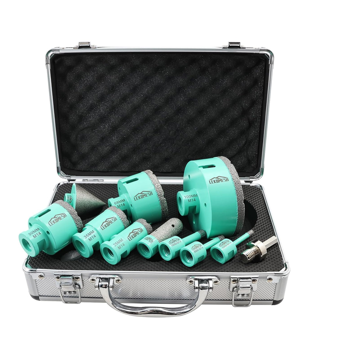 LEKOMESH Diamant Bohrkrone Kit - 11 Stück (6/8/10/25/35/50/68/100mm+20mm Diamant Fingerfräser+50mm D