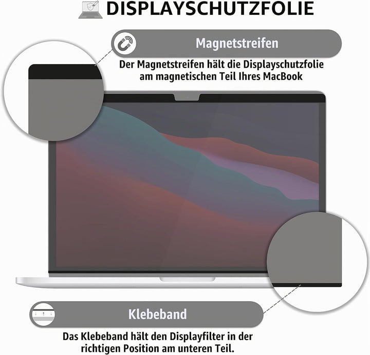 MyGadget Magnetische Sichtschutzfolie kompatibel mit MacBook Pro 13 Inch (2016-2022,M1,M2) | MacBook