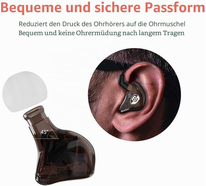BASN Bsinger In-Ear-Monitore Geräuschisolierende Kopfhörer, Dual-dynamische Treiber High Definition