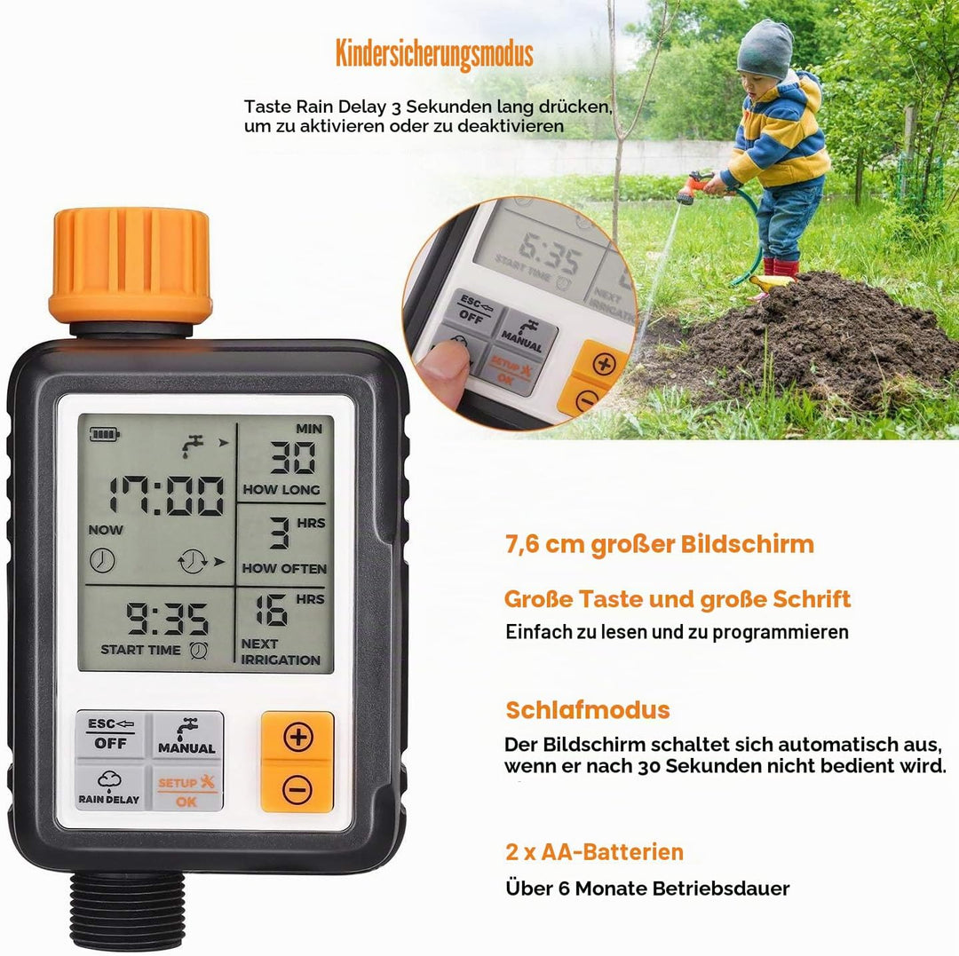Johgee Bewässerungscomputer, Garten Bewässerungsuhr mit Zeitgesteuerter Bewässerung, Regenverzögerun