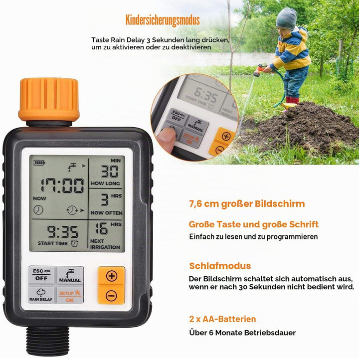 Johgee Bewässerungscomputer, Garten Bewässerungsuhr mit Zeitgesteuerter Bewässerung, Regenverzögerun
