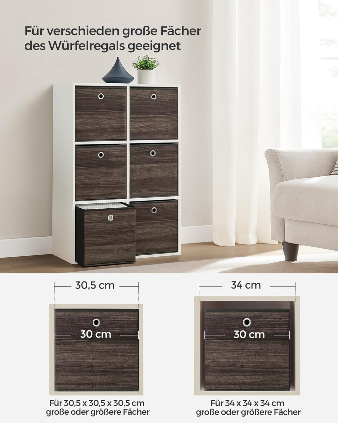 SONGMICS Aufbewahrungsbox, 6er Set, Ordnungsboxen, Vliesstoff, Faltbox, 30 x 30 x 30 cm, Stoffbox, f