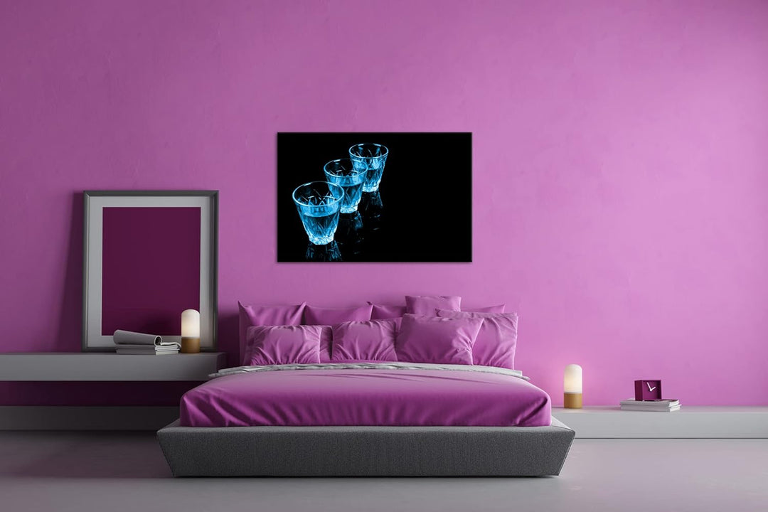 deyoli Dark Shots mit Whisky Format 60x40 Effekt: Monocrome Blau als Leinwandbild, Motiv fertig gera