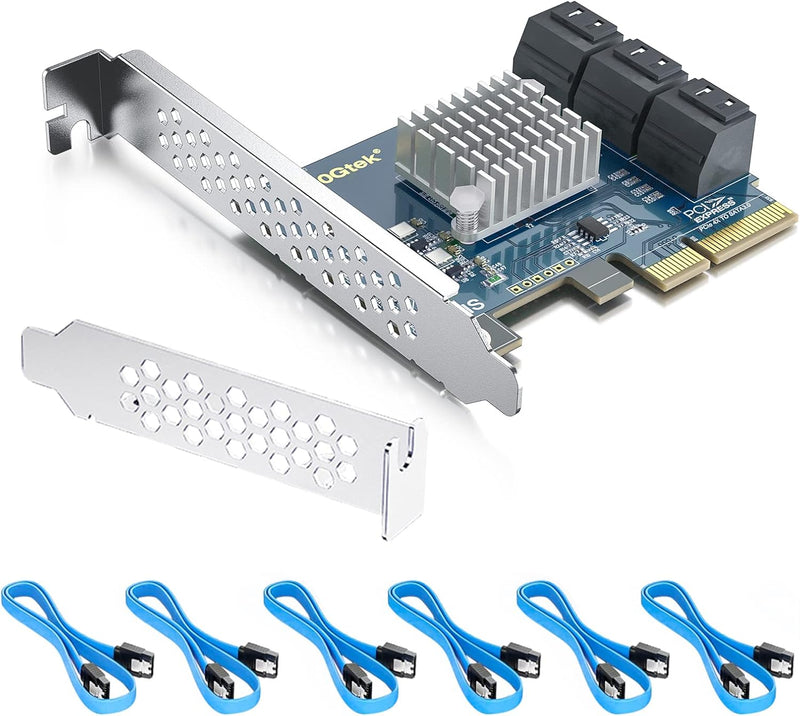 10Gtek PCIe SATA X4 Card 6 Port with 6 SATA Cables and Low Profile Bracket, 6Gbps SATA3.0 Controller