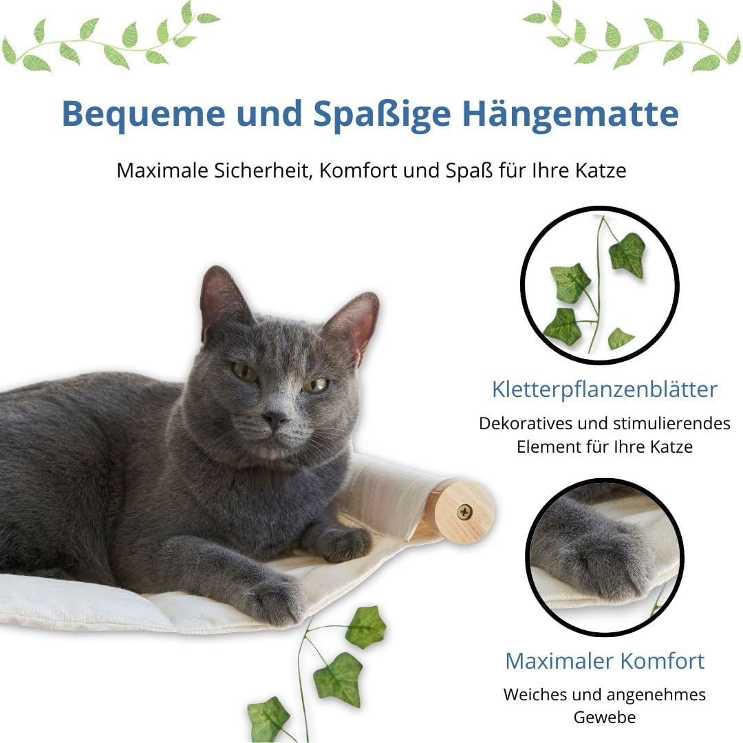 Katzenbett Wand - Elegante und stabile Katzenhängematte - Katzenliege für Katzen bis 12kg - Kletterw