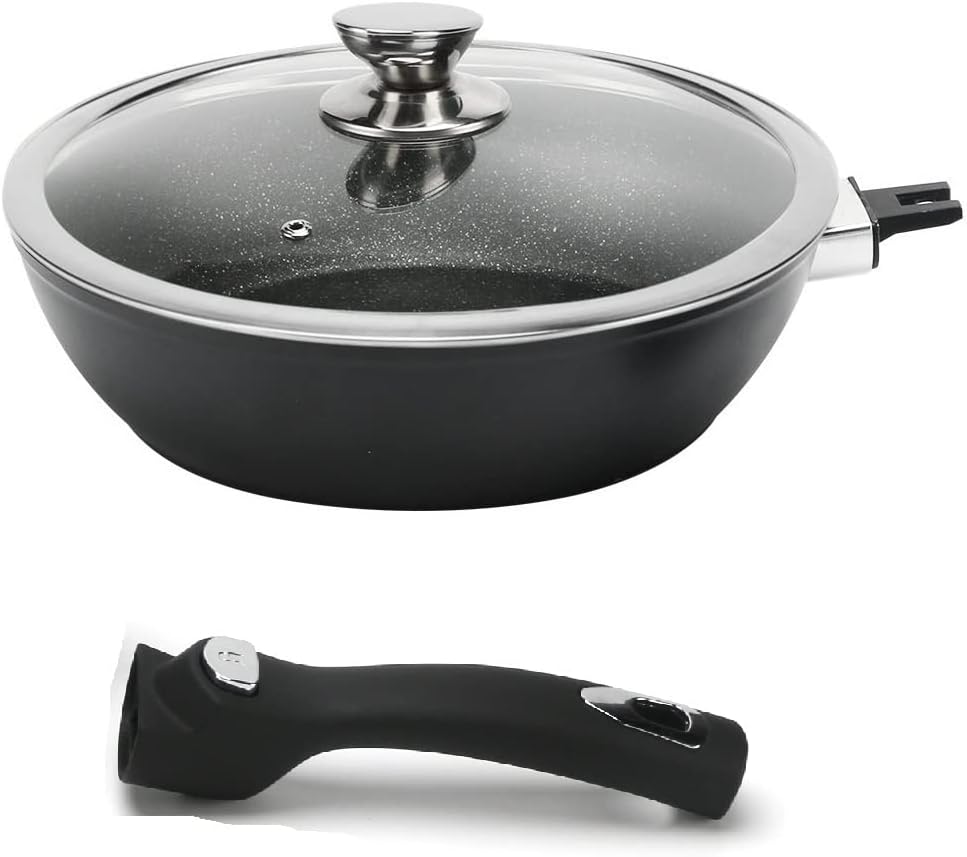 Cheffinger Wok Pfanne Induktion Deckel Abnehmbarer Griff Ø30cm Marmor
