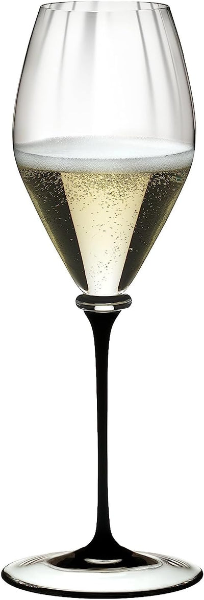 Riedel Fatto A Mano Performance Champagnerglas 368 ml, schwarzer Stiel Champagner, schwarzer Stiel,