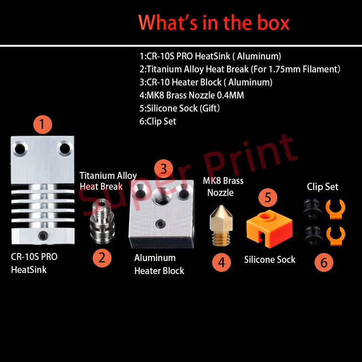 Super Print CR10s Pro/V2 All Metal Hotend,Precision Hotend Upgrade Kit, Titanium Alloy Heatbreak,For