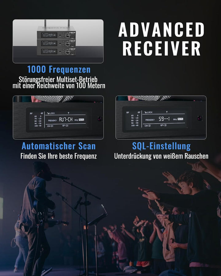 Phenyx Pro True Diversity Wireless Mikrofon System mit 1000 einstellbaren Kanälen, UHF professionell